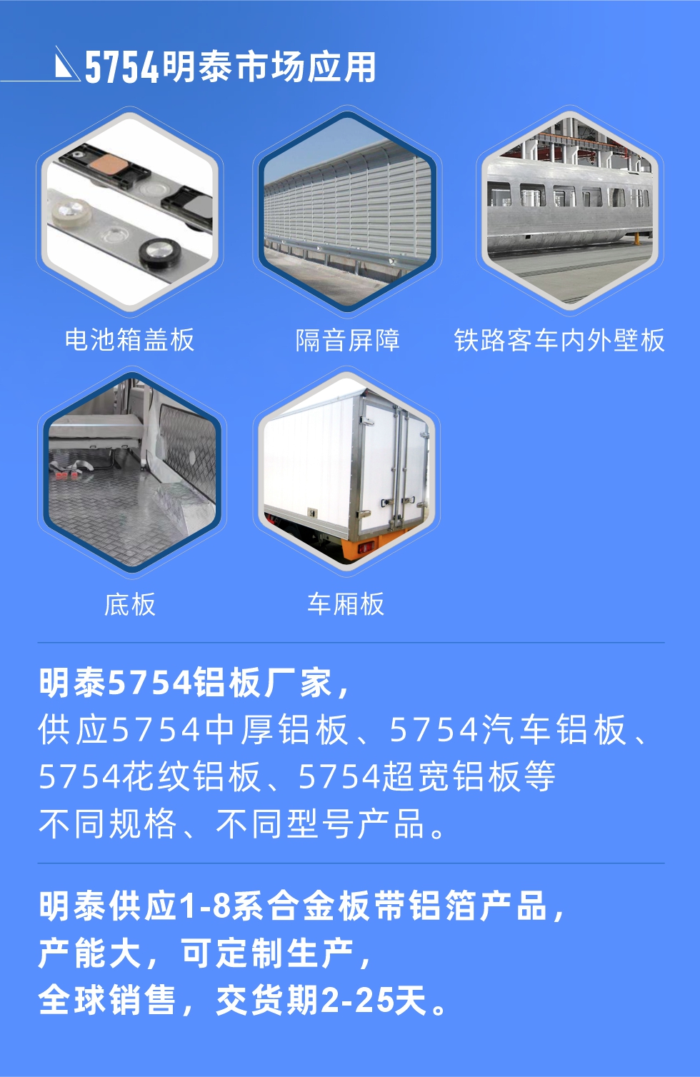 明泰5754鋁板優勢

　　1、可焊接性能強，焊接裂縫的傾向低，焊縫和基體金屬的強度高。

　　2、表面的氧化物較少，軋制板材的表面質量好，光滑無裂紋，無腐蝕斑點和硝鹽痕跡。

　　3、5754鋁板屬于中高強度的鋁合金，疲勞性能和耐腐蝕性能好。

　　4、可根據客戶需求定制不同厚度、不同版型的5754鋁板產品。

　　5754鋁板生產以及包裝要求
　　1、表面不允許有裂紋、腐蝕斑點和硝鹽痕跡。

　　2、表面上允許有深度不超過缺陷所在部位壁厚公稱尺寸8%的起皮、氣泡、表面粗超和局部機械損傷，但缺陷深度不能超過0.5mm,缺陷總面積不超過板材總面積的5%。

　　3、允許供貨方沿型材縱向打光至表面光滑。

　　4、其他要求：有需求方和供貨方自己擬定。

